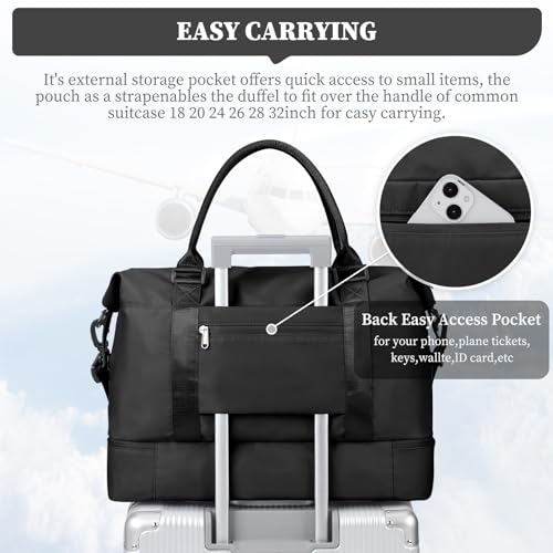 Weekender Bags for Women, Carry-On Overnight Travel Duffel Bag | Travel Bag with Shoes Compartment & Toiletry Bag, Extra Large - color: Black, size: Extra Large