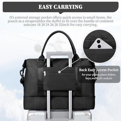 Weekender Bags for Women, Carry-On Overnight Travel Duffel Bag | Travel Bag with Shoes Compartment & Toiletry Bag, Extra Large - color: Black, size: Extra Large