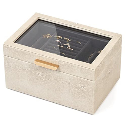 CASE ELEGANCE Petite 3-Tier Jewelry Box - Storage & Display Case | Shagreen vegan leather, velvet lined, brass hardware - size: Petite - Non-Monogrammed