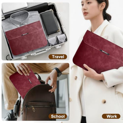 15-16 Inch Laptop Sleeve Case with Stand for MacBook Air 15 - Red | Leather Bag with Small Case Compatible with MacBook Pro 16/15 M5 M4 M3 M2 M1 Pro/Max, 15" Surface Laptop/HP Dell ASUS - color: Red, size: 15-16 Inch