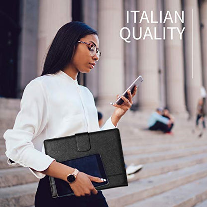 Maruse Italian Leather Executive Padfolio, Folder Organizer with Magnetic Closure and Writing Pad, Handmade in Italy, Black - color: Black