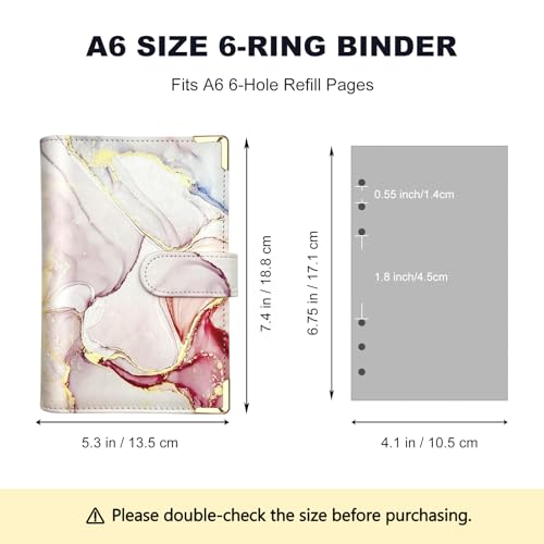 Convend A6/A5 Refillable 6 Ring Faux Leather Budget Binder,Mini Notebook Binder Cover for A6 Filler Paper,Loose Leaf Personal Planner Cover with Magnetic Buckle Closure (Marble Pink) - color: Marble Pink, size: Art-A6
