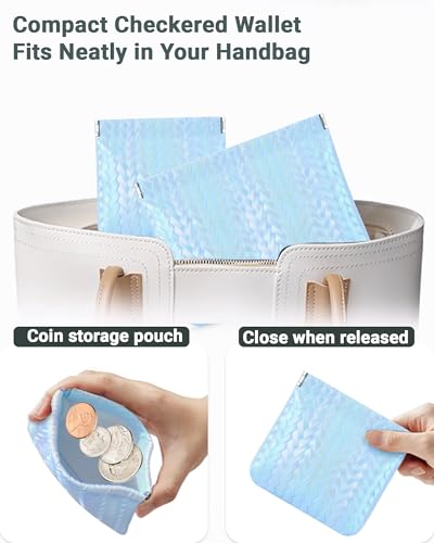 2 Pack Holographic Woven Cosmetic Pouch PU Leather Snap Closure | 7x5.5 & 4.5x4.5 or Large 7x5.5 Inch, Travel Daily Use, Coin Lipstick Holder, Purse Organizer, Stain-Resistant, 5 Colors - color: holographic Blue