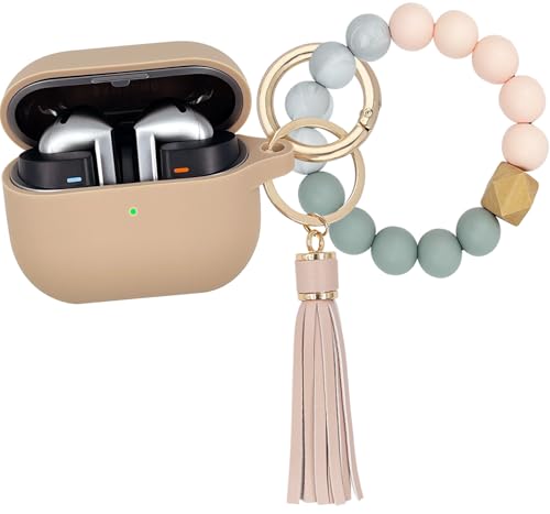 Compatible with Samsung Galaxy Buds 3 Case/Pro Case, Silicone Protective Cover With Bracelet Keychain (Milk Tea) - color: Milk Tea