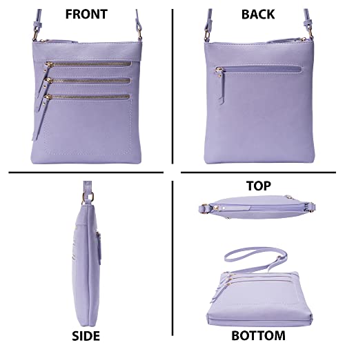 Crossbody Bag Functional Multi Pocket Messenger Purse Top Zip Closure Shoulder Handbag With Adjustable Strap - color: Lavender