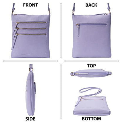 Crossbody Bag Functional Multi Pocket Messenger Purse Top Zip Closure Shoulder Handbag With Adjustable Strap - color: Lavender