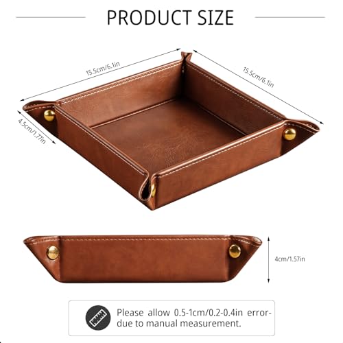 YAPISHI Luxury Valet Tray for Men, PU Leather Vanity Jewelry Catchall Tray - color: 2#-brown Horseskin