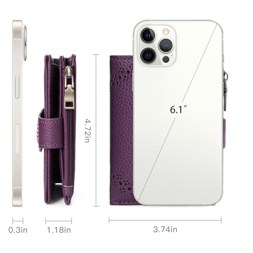 SENDEFN Small Wallets for Women Bifold RFID Blocking Leather Card Holder Compact Wallet with Zipper Coin Pocket - color: A-Purple
