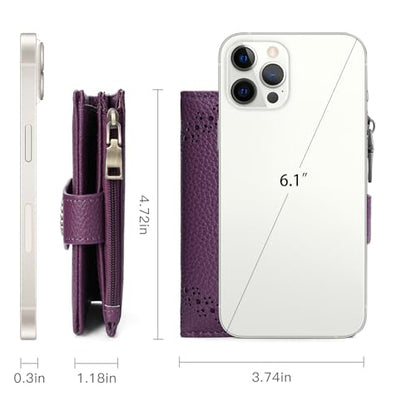 SENDEFN Small Wallets for Women Bifold RFID Blocking Leather Card Holder Compact Wallet with Zipper Coin Pocket - color: A-Purple