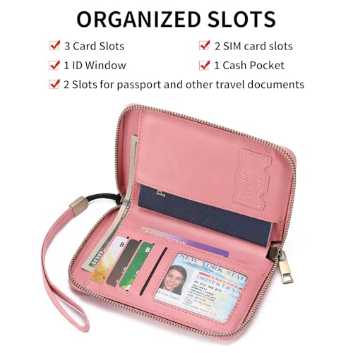 RFID Blocking Passport Holder for Wallet,with Zipper Travel Wallet Credit Cards Case Women Men Passport Cover Wallet - color: Light Pink