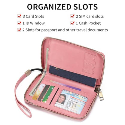 RFID Blocking Passport Holder for Wallet,with Zipper Travel Wallet Credit Cards Case Women Men Passport Cover Wallet - color: Light Pink
