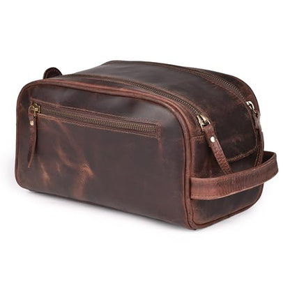 LEATHER VILLAGE Leather Toiletry Bag for Men, Travel Dopp Kit Shaving Bag - color: Mulberry Brown