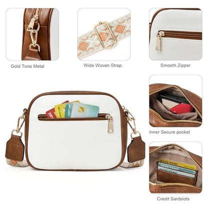 GOIACII Top-Handle Crossbody Bags for Women Soft Leather Trendy Purse Circle Handbags Small - color: D03 White and Brown