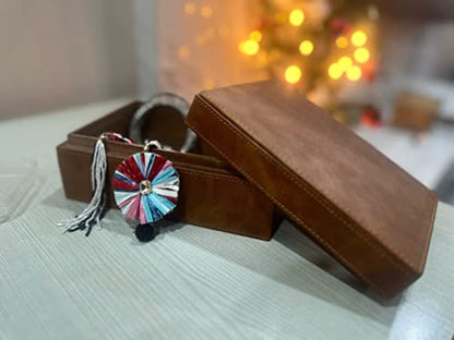 collectiblesBuy Handmade Brown Leather Storage Box Solid Wood Organizer with Classical Stitched Design Decorative Keepsake Case for Home & Office