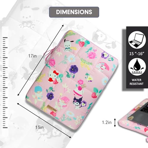 Sonix x Sanrio | Puffy Laptop Sleeve | 15-16 Inch, Quilted Pillow Puffer Laptop Carrying Case, Computer Sleeve | Hello Kitty & Friends Floral - color: Hello Kitty & Friends Floral