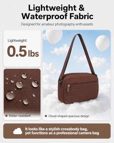 FHELAD Small Crossbody Bag for Women, Compact Puffer Camera Bag With Padded and Theft Zipper for Photographer, Travel (Coffee) - color: Coffee