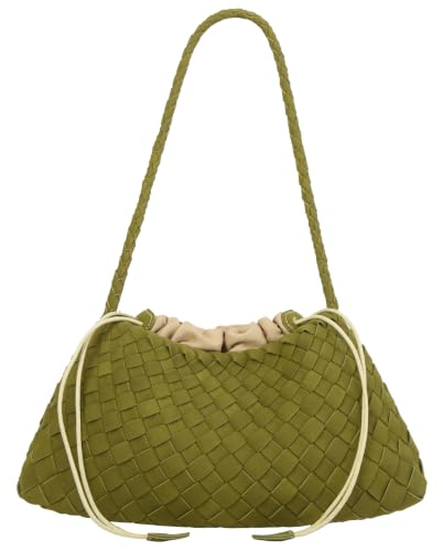 Woven Hobo Bags Women Trendy Suede Bucket Purse Shoulder Bag Tote Handbag - color: Suede-olive