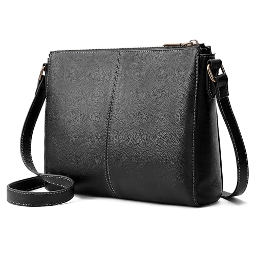 Genuine Leather Crossbody Purses for Women Travel Small Cross body Bag with Built in RFID Wallet Adjustable Shoulder Handbags - color: Black