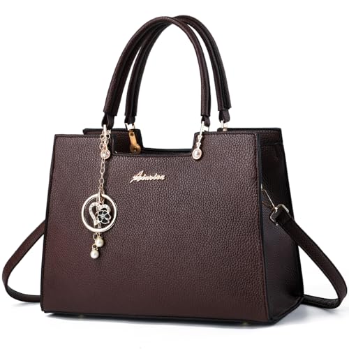 ALARION Purses and Handbags for Women Satchel Purse,PU Leather Tote Bag Crossbody Top Handle Bags with Zipper - color: Lizi Coffee