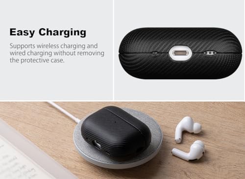 Haobobro Handcrafted for AirPods Pro 2 Case Cover | Synthetic Leather Case with Cleaner Kit | Carbon Fiber Textures | Drop Protection Hard Cover for AirPods Pro 2nd Generation 2022 - Black | Selected Vegan Leather, Carbon Fibre Texture, Handcrafted Hard S