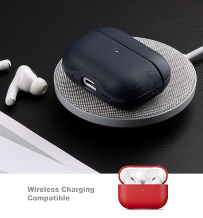 LOPIE Leather Case for AirPods Pro 2 - Handmade AirPods Pro 2nd Generation Case Cover with Lanyard - Made of Full Grain Leather - Drop Protection Hard Shell Cover - Wireless Charging Compatible - Red - color: Red, size: Top Grain Leather