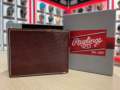 Rawlings | Men's Bifold Wallet Collection | Genuine Leather | Multiple Styles & Colors - color: Dark Brown | Rawlings Pro Preferred Coin