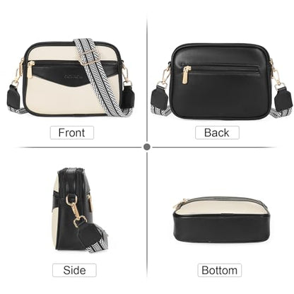 GOIACII Top-Handle Crossbody Bags for Women Soft Leather Trendy Purse Circle Handbags Small - color: C01 Black and White