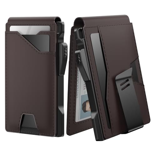 typecase Tactical Wallet for Men Card Holder: Pop Up Card Case, Genuine Leather, Smart, RFID Blocking, Slim, Minimalist, Thin, Front Pocket - 13 Card Capacitiy, ID Window, Money Clip (Dark Brown) - color: Dark Brown
