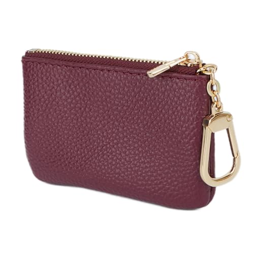 Full Grain Leather Coin Purse with Key Chain - Small Change Purse Keychain Card Holder Keychain Pouch Small Keychain Wallet for Women and Men (Burgundy) - color: Burgundy, Regular Size