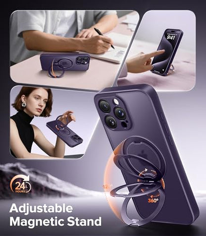 Magnetic for iPhone 15 Pro Max Case,[Unbreakable & Magnetic Stand] [Military-Grade Protection] [Phone Case Compatible with MagSafe] Slim Translucent Matte Shockproof Phone Cover,Deep Purple - color: Purple, size: iPhone 15 Pro Max (6.7 Inch,3 Lens)
