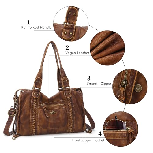 Angel Kiss Hobo Bags For Women Vegan Leather Hobo Satchel Handbags Large Tote Purses Shoulder Bag - color: Retro Brown
