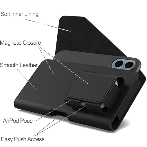 CoverON Holster with Galaxy Buds Holder for Samsung Galaxy S10+ S10 Lite/Note 20 Ultra/Note 10+ 9 8 7 5/XCover Pro FieldPro J7 F56 M56 Phone Case Belt Clip Leather Pouch (Fits Otterbox/Any Case)