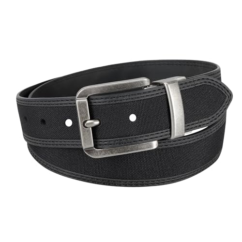 Columbia Men's 2-in-1 Reversible Casual Leather Belt – Versatile Everyday Style, Dual-sided Strap - color: Black/Black Canvas, size: Medium (34-36)