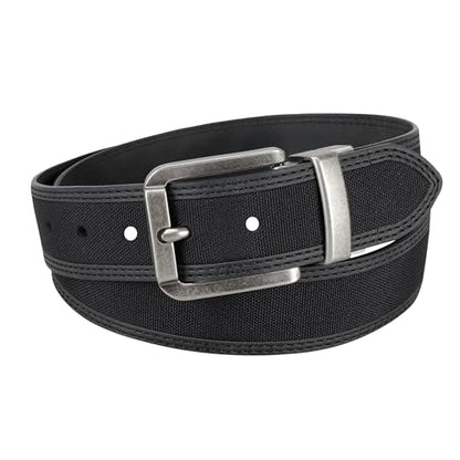 Columbia Men's 2-in-1 Reversible Casual Leather Belt – Versatile Everyday Style, Dual-sided Strap - color: Black/Black Canvas, size: Medium (34-36)