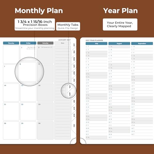 Weekly Monthly 2026-2027 Planner (July 26-Dec 27),11.5"x8.5" | 18 Months Agenda Plan with Month Tabs & Pocket,Expenses/Note Pages, Academic Calendar with Vegan Leather Cover,Brown - color: Brown, size: Large-11.5" x 8.5"