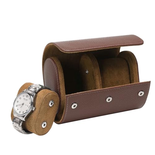 2 Slot Watch Case, Watch Roll Travel PU Leather Box, Watch Storage Case | for Men & Women, Watch Gift Box with Pillow, Portable Organizer for iWatch Smartwatches and Mechanical Watches Storage, Brown - color: Brown, size: 2 Slot