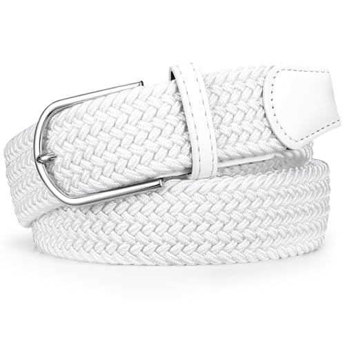 Braided Stretch Belt for Men Elastic Woven Golf Belt for Casual Pants Jeans Shorts - color: White, size: Fit Waist 38"-41"