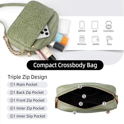 Small Purses for Women, Embossed Vegan Leather Crossbody Bag | Adjustable Strap, Trendy Crossbody Purse for Daily Travel, Thoughtful Gift for Women - color: Green