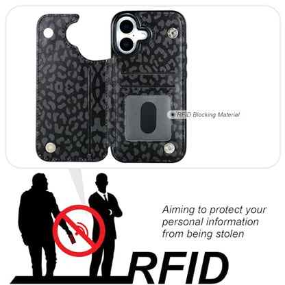 HAOPINSH Wallet Case with Card Holder for iPhone 17, Black Leopard | Back Flip Folio Kickstand ,PU Leather Card Slots Case Wallet for Women Men Girls, Double Magnetic Clasp Shockproof Cover 6.3" - color: Black Leopard