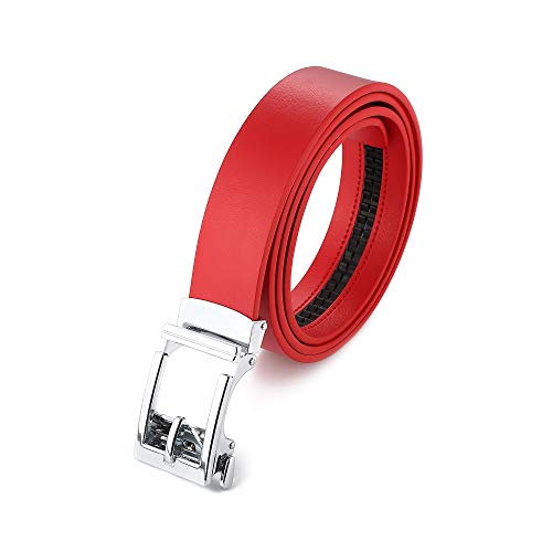 Gelante Genuine Leather Ratchet Dress Belt With Automatic Sliding Buckle - Minimalistic Style-Trim to Fit - color: Red