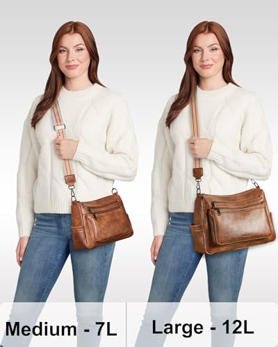 Bluome Crossbody Purses for Women, Medium Large Faux Leather Crossbody Bags Lightweight Sling Bag Shoulder Handbags - color: Brown, size: Large 12L