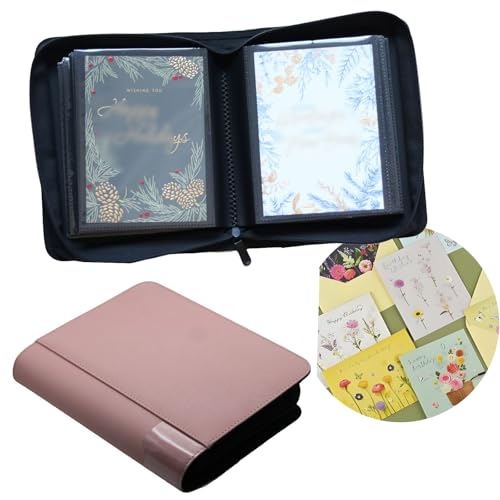82 Pocket 5x7 Greeting Card Organizer Album,Christmas Card Book | binder for Storage protect birthday,postcard,wedding,xmas holiday card holder &display grad card keepsake gift box - color: Pink