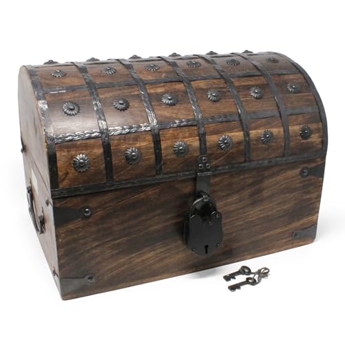 Wooden Pirate Treasure Chest with Lock & Skeleton Key X-Large | Handmade Wooden Storage Box Kids Treasure Chest For Jewelry, Coins, Trinkets, Keepsake Gifts, Decor - size: X-Large 16x11x10.5