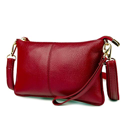 Artwell Genuine Leather Clutch Wallet For Women Wristlet Envelop Crossbody Purse Card Shoulder Bag - color: Wine Red