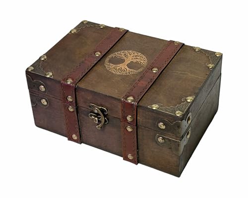 Tree of Life Yggdrasil Engraved Wooden Storage Box with Velvet Lining – Celtic Altar & Keepsake Chest for Crystals, Tarot & Witchcraft Supplies