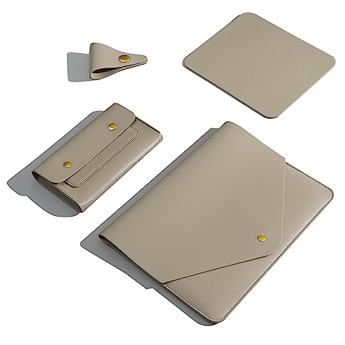 PU Leather Laptop Sleeve Compatible with New 15.3 inch MacBook Air 2023 2024, Surface Laptop 15, Surface Book 13.5, Surface Laptop Studio Color Khaki - color: Khaki, size: 14-15 Inch