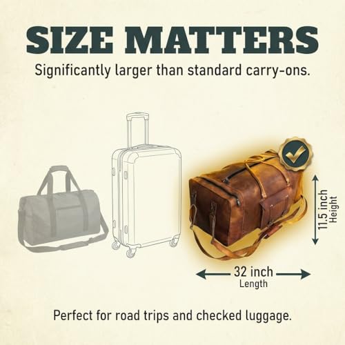 Large Leather 32 Inch Luggage Handmade Duffel Bag Carryall Weekender Travel Overnight Gym Sports Carry On For Men And Women (32 inch) - size: 32 inch