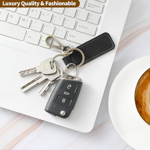 Jack&Chris Genuine Leather Car Keychain, Universal Key Fob Keychain, Leather Key Chain Holder for Men and Women, JC306 - color: Black*3
