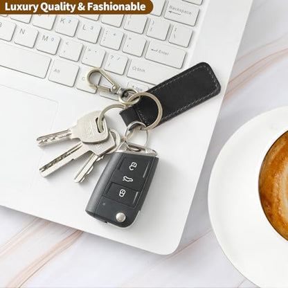 Jack&Chris Genuine Leather Car Keychain, Universal Key Fob Keychain, Leather Key Chain Holder for Men and Women, JC306 - color: Black*3