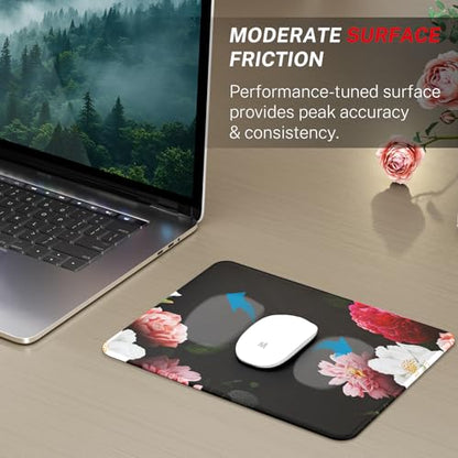 MROCO Essential Office & Gaming Mouse Pad, 8.5 x 11 Inch, Black Flower | Anti-Fray Stitched Edges, Functional Pattern Design, Non-Slip Rubber Base, Water and Stain Resistance - color: Black Flower, size: 11L x 8.5W inches